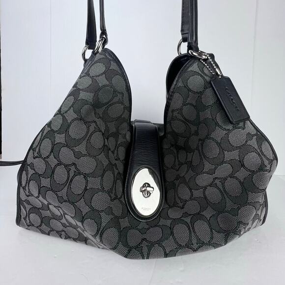 EUC Coach Outline SIGNATURE Carlyle Shoulder Bag BLACK SMOKE Silver Accents - Picture 6 of 12